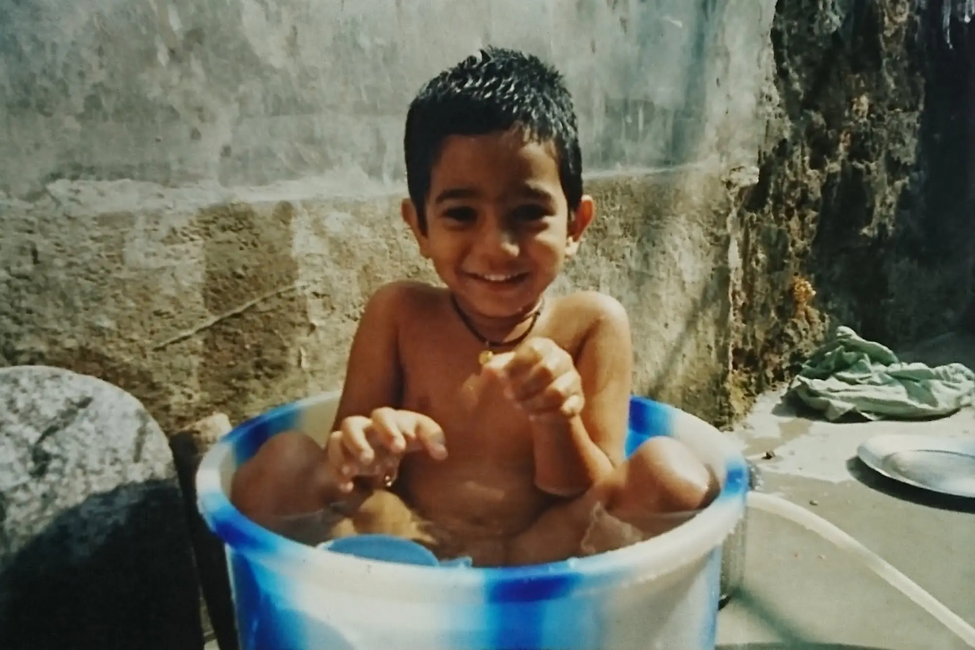 In a blue tub